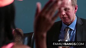 DILF and MILF swap with ebony daughter friend, featuring Mark Wood, Nina Elle, and Sarah Banks.