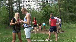Filthy sluts turn an outdoor party into wild fuck fest scene 2