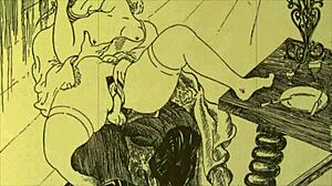 Vintage erotic drawing features retro anime comic hentai with antique cartoon style
