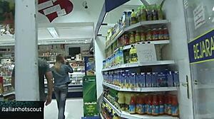 Italian woman enjoys fun in the supermarket