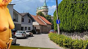 Shaving big natural tits outdoor with jerk off instructions