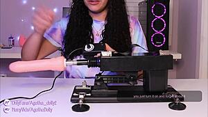 Agatha Dolly unboxes sex machine, masturbates to squirting orgasm on all fours
