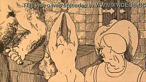 Vintage erotic drawing features retro anime comic hentai with antique cartoon style