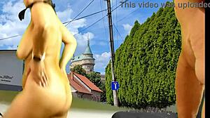 Shaving big natural tits outdoor with jerk off instructions