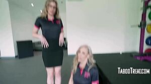 emotional gym threesome with horny milfs