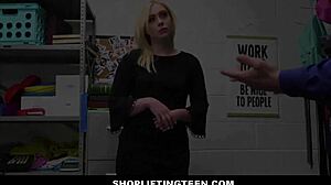 Blonde teen fucked by security guard after shoplifting agreement!
