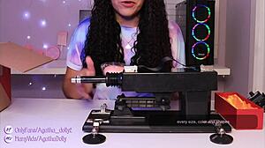 Agatha Dolly unboxes sex machine, masturbates to squirting orgasm on all fours