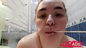 Chubby Teen Girl In Shower With Candy