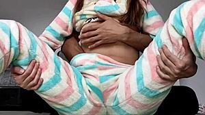 Asian stepdad teases teen's small boobs and masturbates her pussy!