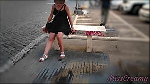 MissCreamy flashes pussy in public upskirt