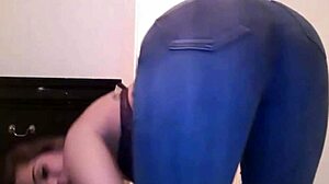 Brunette in the tightest jeans ever shows off her big ass in wild POV