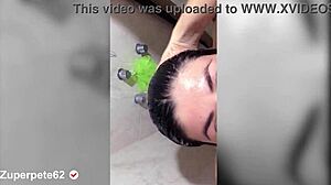 Latina wife shows big tits and ass in sensual shower.