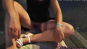MissCreamy flashes pussy in public upskirt