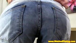 Blonde closeup toying and pissdrinking with old man