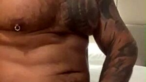 Tattooed Viktor Rom, The Muscular Latino Gay, Masturbates His Huge Cock In The Bathroom