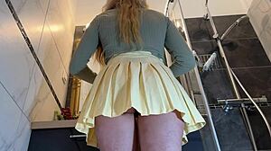 omg, my sexy blonde wife switching panties in bathroom, caught her hot curves on cam!