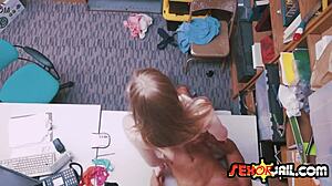 teenage shoplifter dolly leigh screams while riding the security guard's cock in the shop