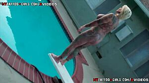 Blackwidow XXX Enjoys Pool Time with Blonde and Black Companions.