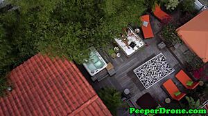 lesbians spied on by drone outdoors