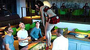 Anna pelaa 3D-pornopeliä hirviökakun kanssa baarissa