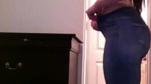 Brunette in the tightest jeans ever shows off her big ass in wild POV