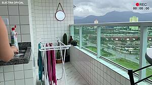 Maid in mini shorts teases with huge ass