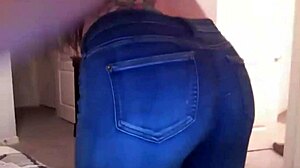Brunette in the tightest jeans ever shows off her big ass in wild POV