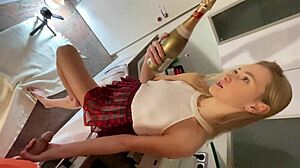 hot skinny blonde with small tits plays with big dick in kitchen and bathroom for new year