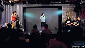 Bold femdom comedy show improvises 50 shades of fetish reality with blonde dominatrix.