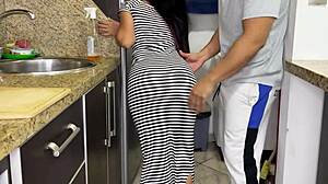 my sexy stepdaughter cleaning in tight dress, CAN’T STOP STARING at her big hot ass!