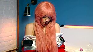 Anime Girl Rihanna Black Climaxes Hard With Pink Toy in Cosplay
