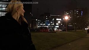 Blonde british babe flashing at night and showing tits downtown