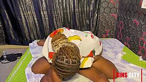 Ebony babe bends over for big cock in wet pussy pounding!