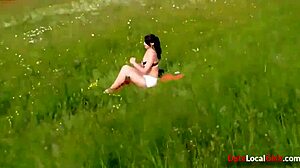 outdoor fucking with brunette's huge natural tits bouncing