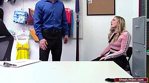 Teen student in lingerie gets face fucked and blown in office for stealing