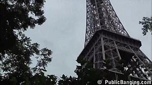 cute girl fucked by two big dicks in public at eiffel tower