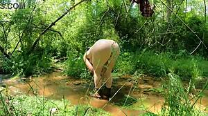 so, this pawg brunette milf strips naked in the forest, wild right?