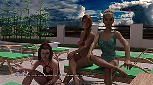 Mark plays games in the pool with his stepsister and friends.