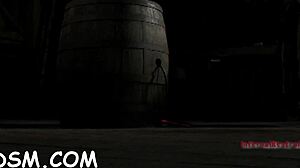 lovable brunette slave masturbates with huge fake penis in bdsm fetish