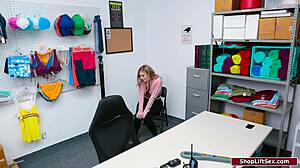 Teen student in lingerie gets face fucked and blown in office for stealing