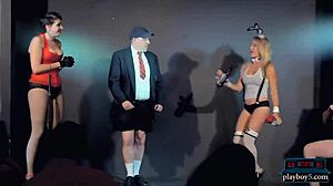Bold femdom comedy show improvises 50 shades of fetish reality with blonde dominatrix.