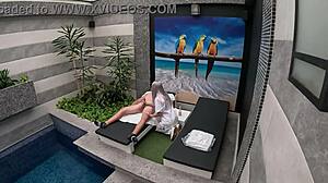 Room Service Girl from Private Suite Performs Oral Until Climax in Mouth Outdoors