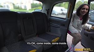 Petite London teen struggles with driver's huge cock!