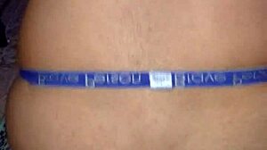 Riding thick dildo in close-up view with rough intensity