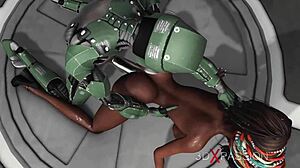 Male Android Passionately Plays with Sexy Ebony Slave on Exoplanet