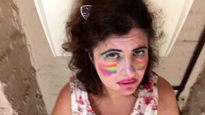 swallowing his cum and piss after gagging on his cock in the toilet