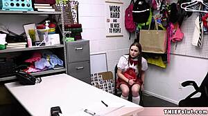 Petite teen caught shoplifting and punished in back room