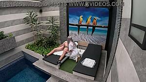 Room Service Girl from Private Suite Performs Oral Until Climax in Mouth Outdoors