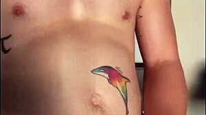 twink jerks off his big cock in sunlight