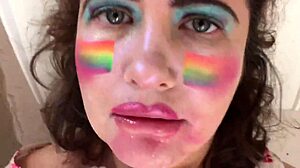 swallowing his cum and piss after gagging on his cock in the toilet